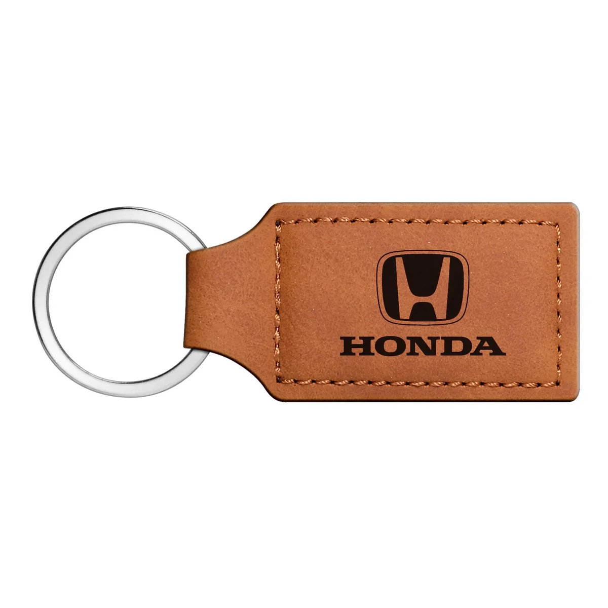 Rectangular black leather key chain with Honda logo, 3-3/4 by 1-1/4 inches