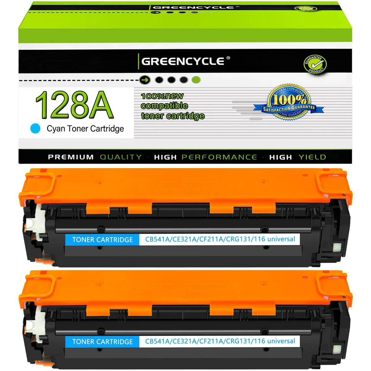 GREENCYCLE GREENCYCLE 128A CE321A Cyan Toner Cartridge 2 Pack — product photo