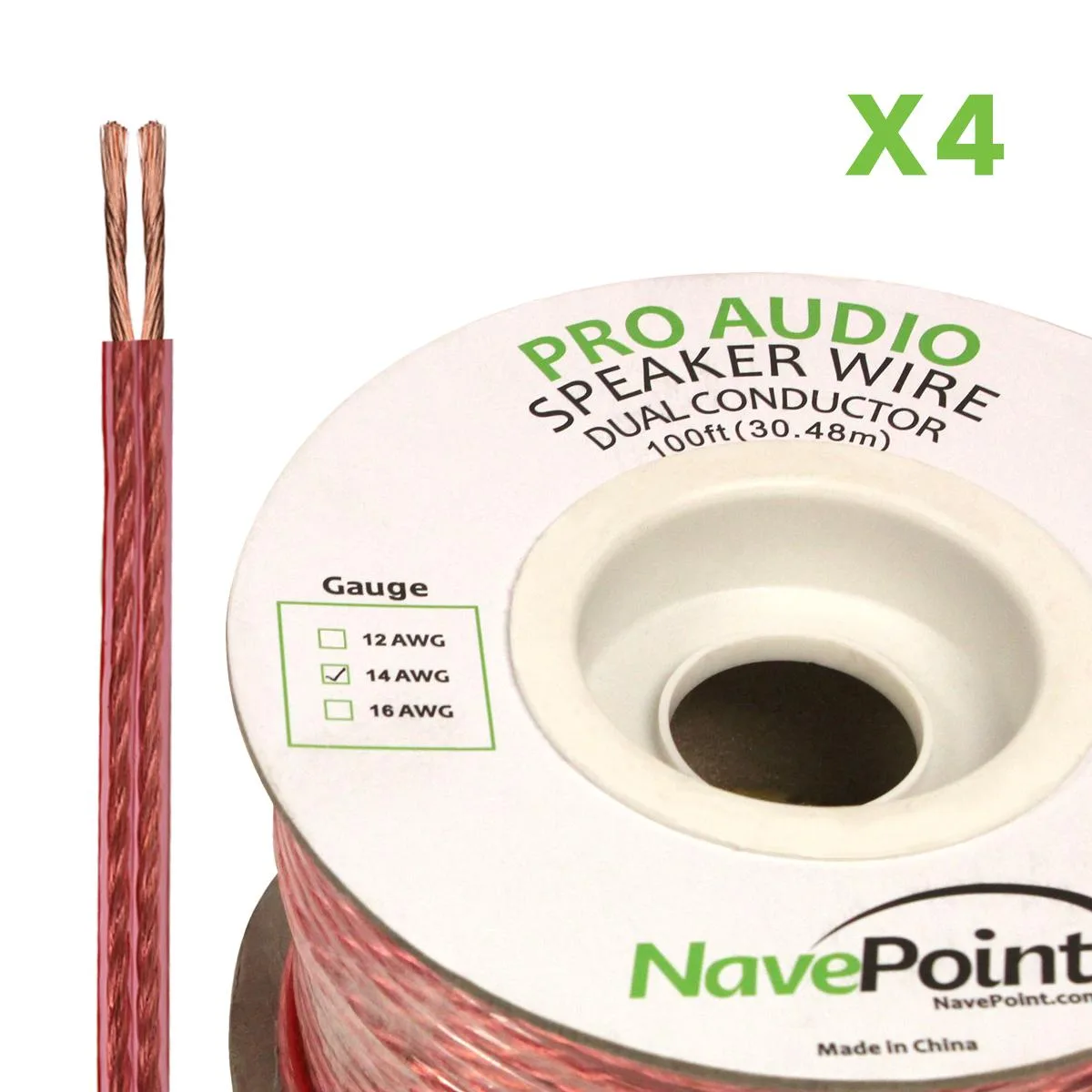 NavePoint NavePoint 14 AWG 2-Conductor In-Wall Speaker Wire 100ft Pack of 4 — product photo