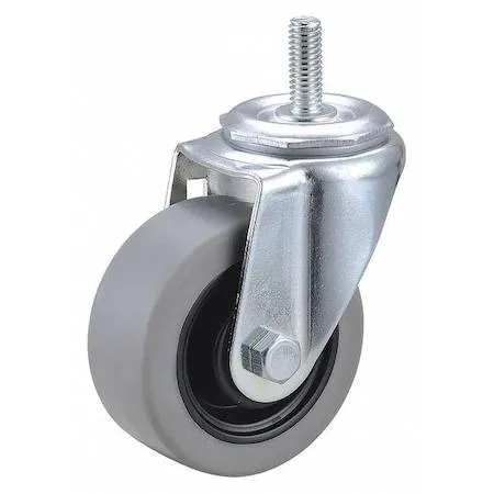 Silver swivel stem caster with grey thermoplastic rubber wheel and zinc-plated steel frame