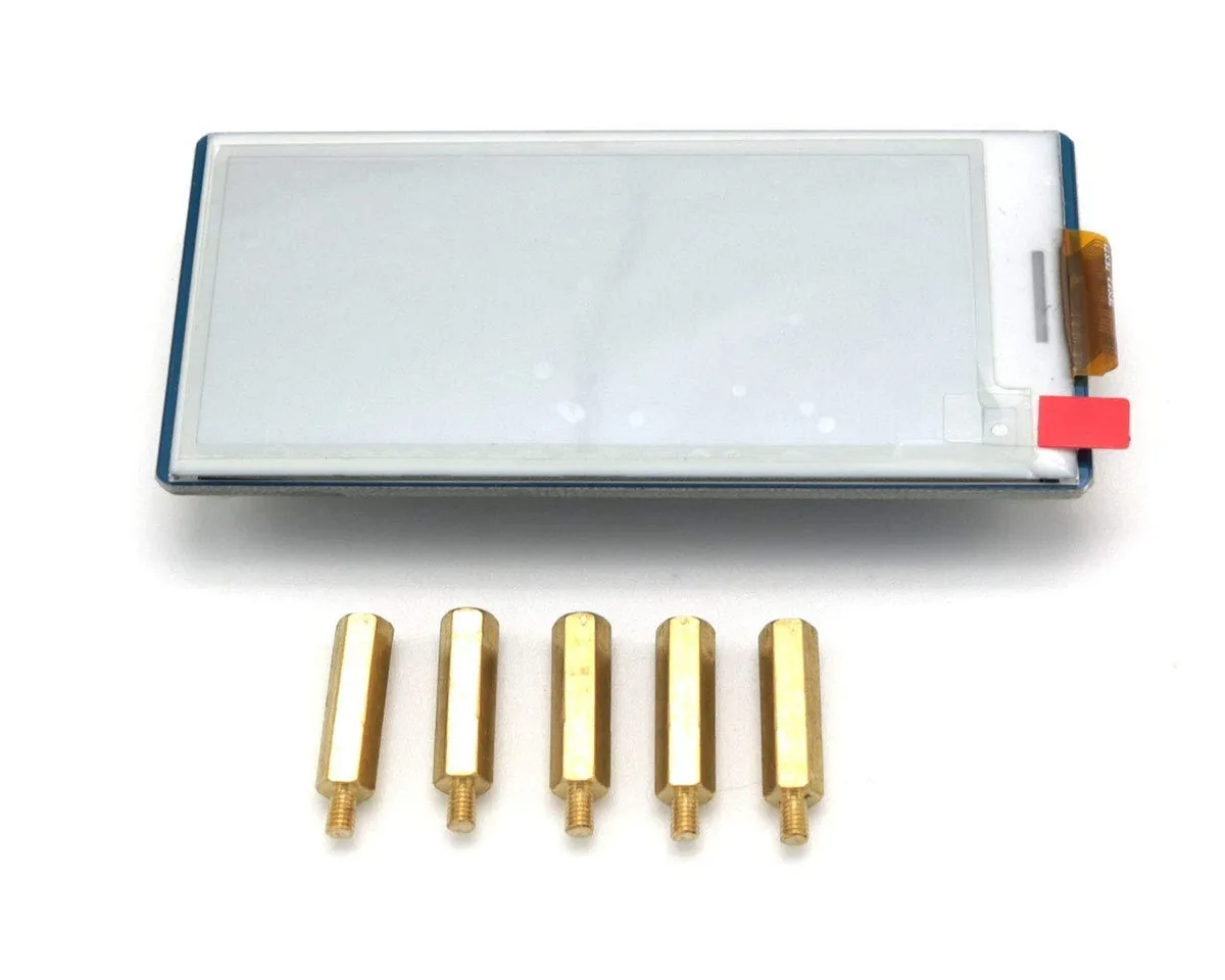Small rectangular e-paper board 2.9 inch 296 by 128 pixels black white display no backlight visible pins along one edge