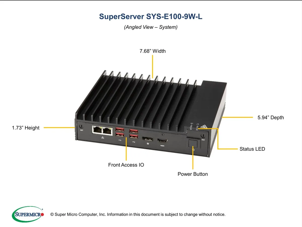 Supermicro Supermicro E100-9W-L-32-1 Mini PC i3-8145UE 32GB DDR4 960GB SATA — product photo