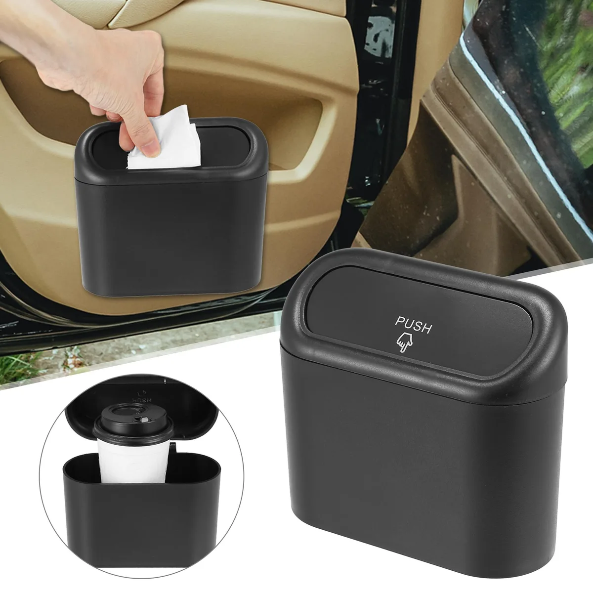 Unique-Bargains Unique-Bargains Hanging Car Trash Can Black 15.5x13.5x7cm — product photo