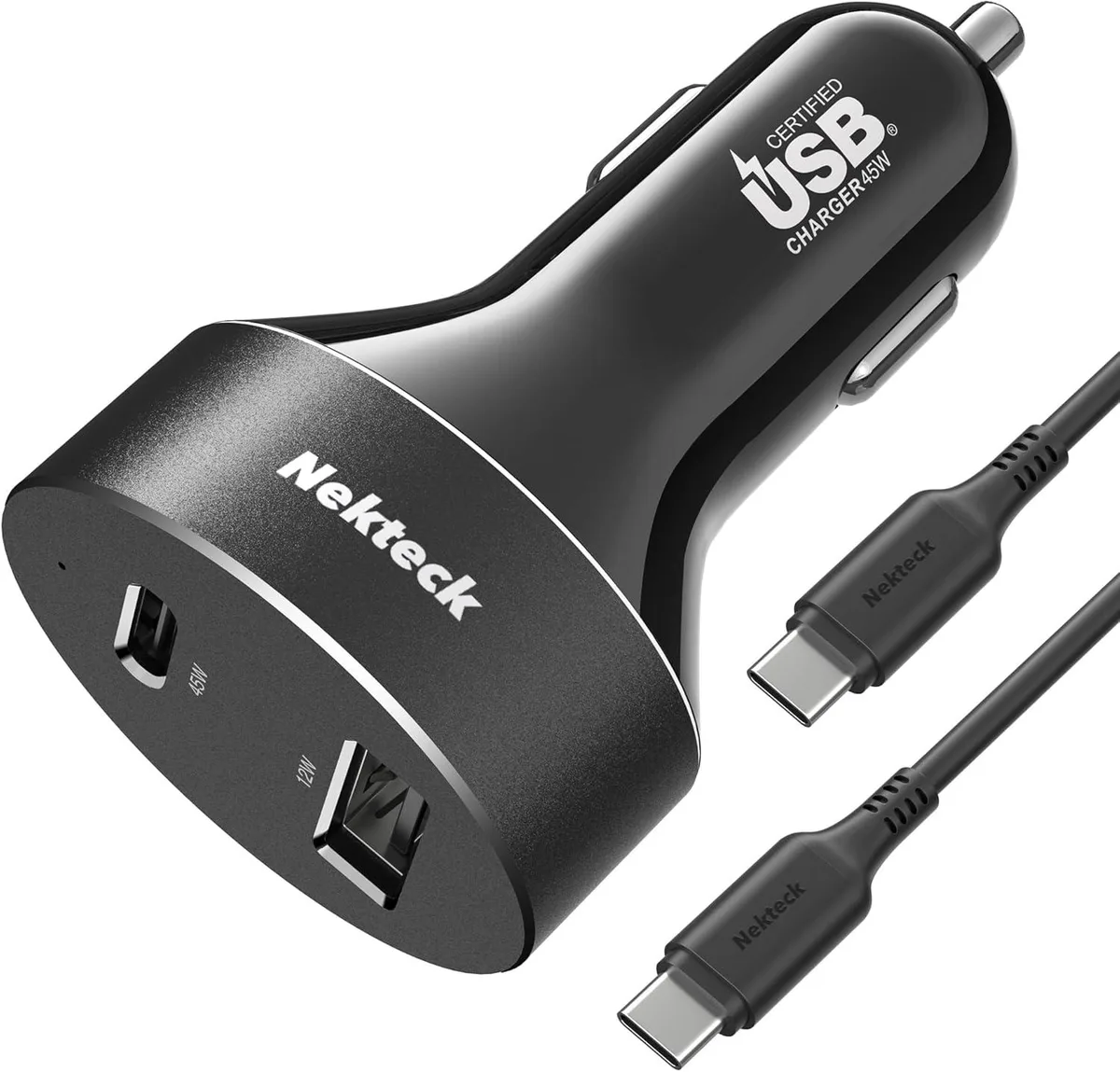 Hamzan Hamzan USB-C Car Charger 45W 2-Port PD 3.0 30W QC 3.0 18W 3.3ft Cable — product photo
