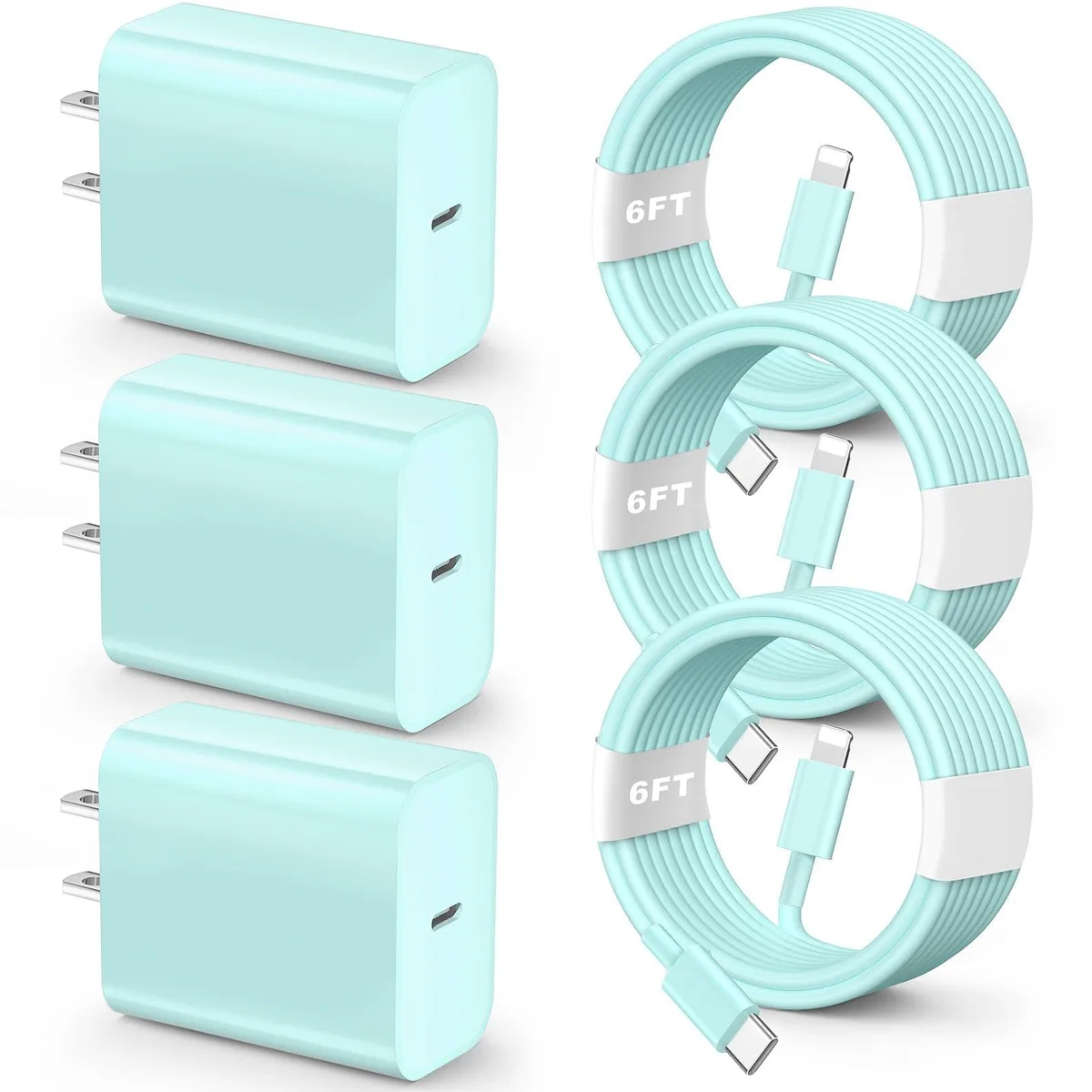 KEHIPI KEHIPI 3 Pack 6 ft USB C to Lightning Cable Blue — product photo