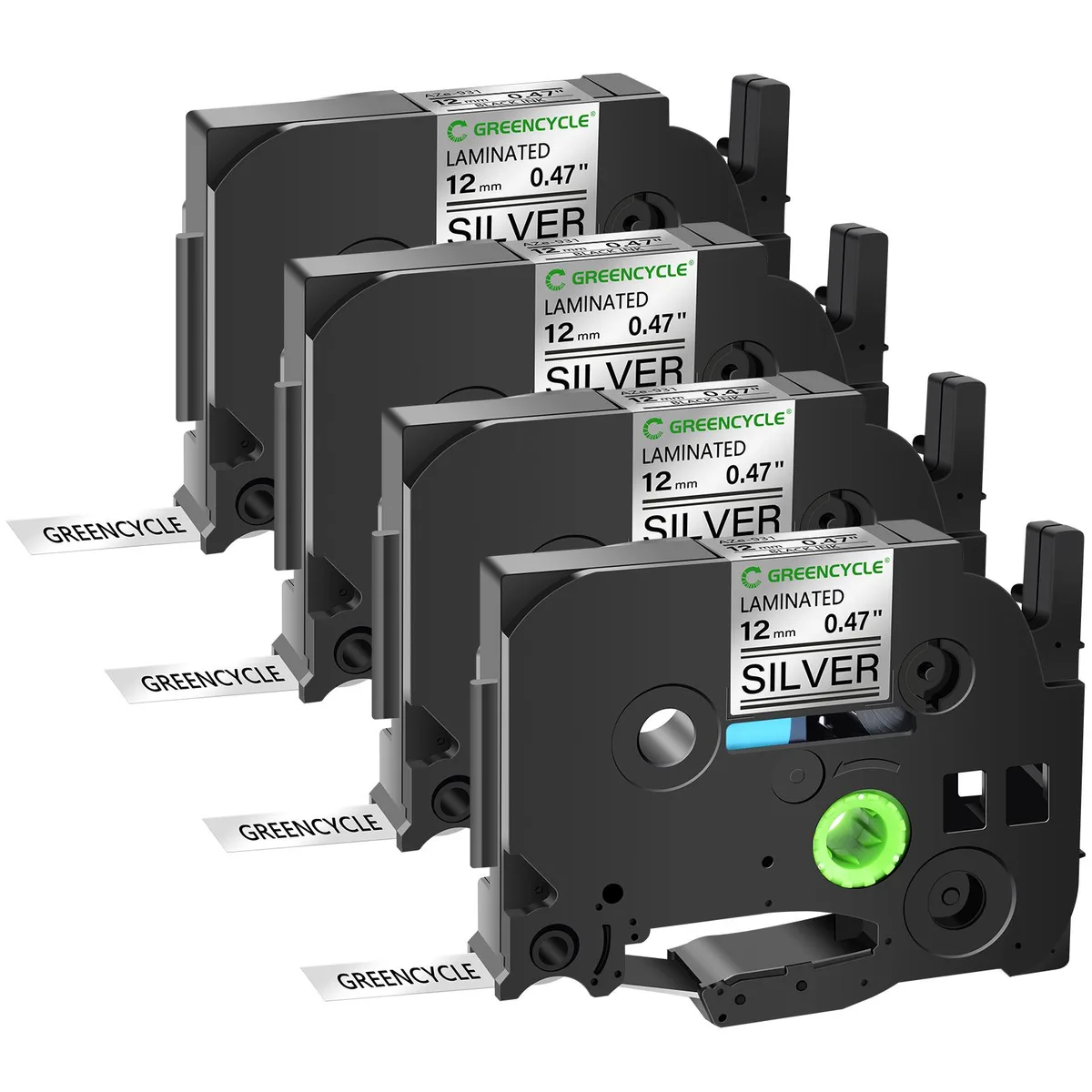 GREENCYCLE GREENCYCLE TZe-931 12mm Black on Silver Label Tape 4 Pack — product photo