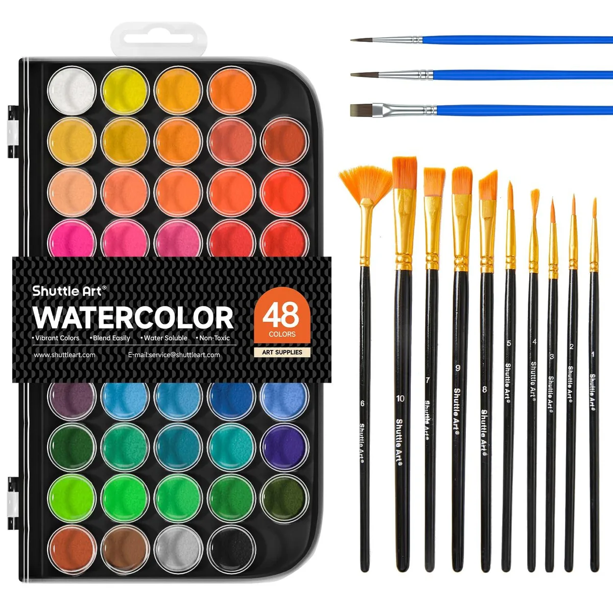 Shuttle Art 58 Pack Watercolor Set 48 Colors 10 Brushes — product photo