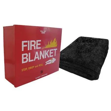Gray wool fire blanket 5.2 ft by 7 ft in red steel cabinet