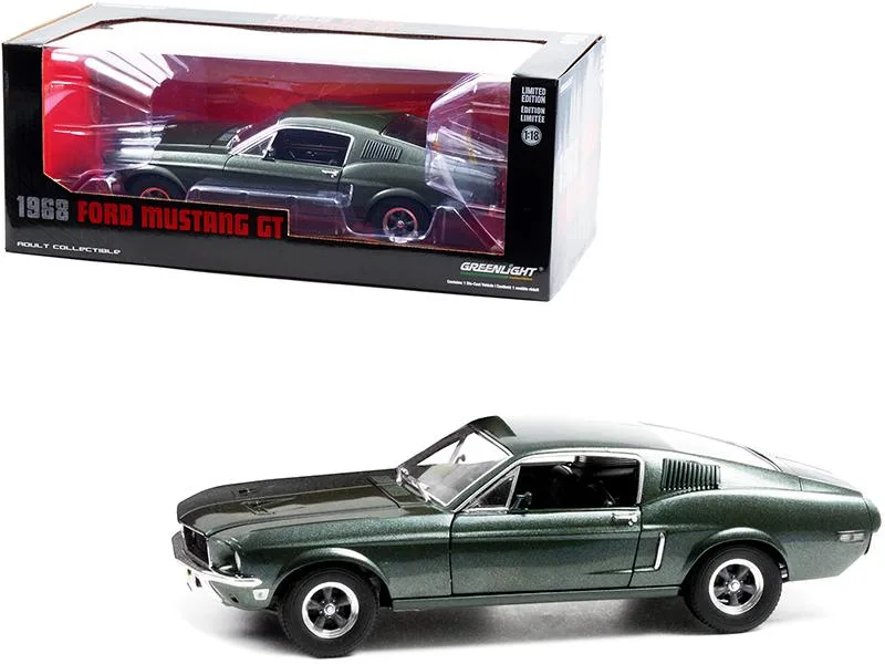 GREENLIGHT GREENLIGHT 1968 Ford Mustang GT Fastback Highland Green Metallic 1/18 Diecast Vehicle 13615 — product photo
