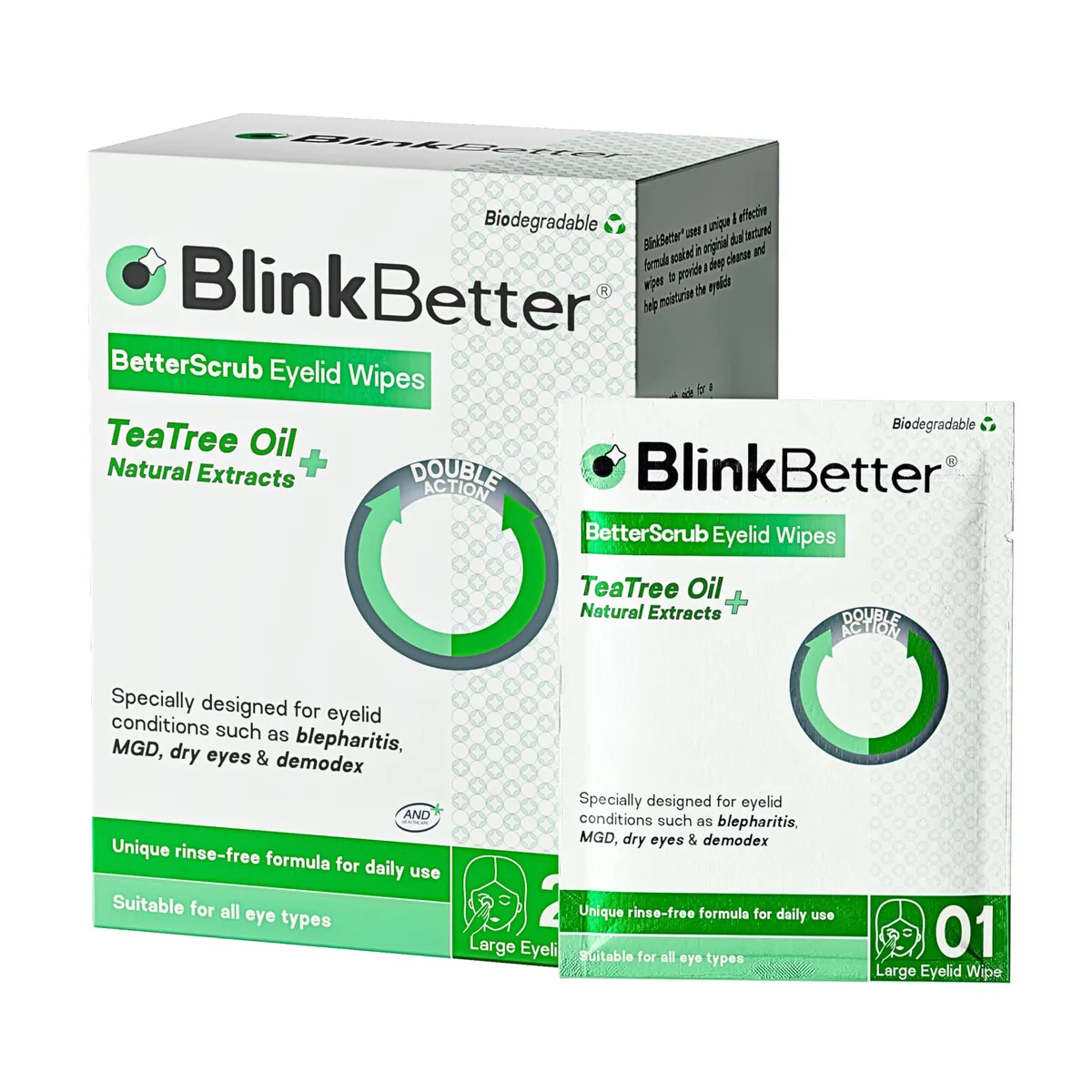 White rectangular box containing 20 eyelid wipes