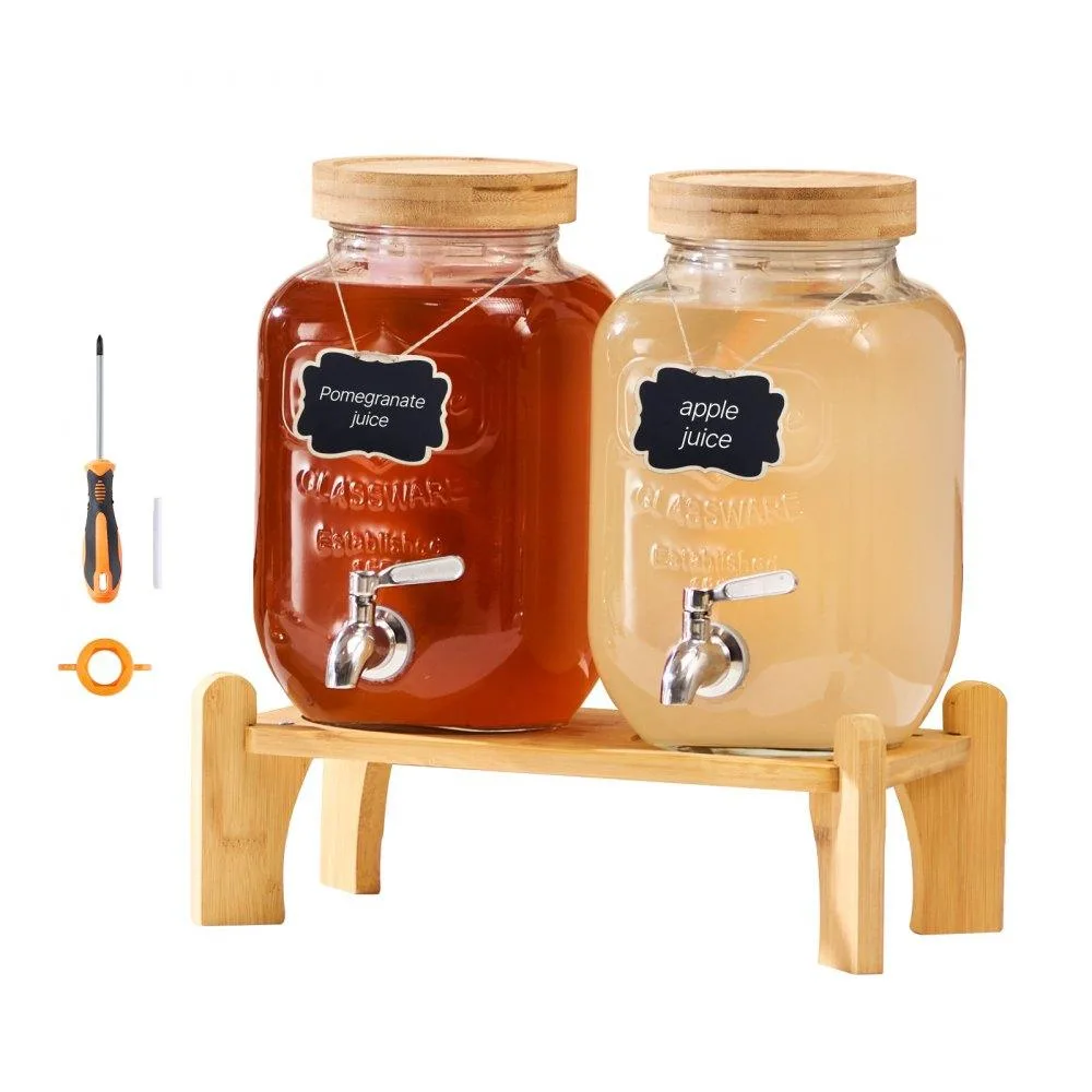 VEVOR VEVOR Dual-Cylinder Glass Beverage Dispenser 2×3.8 L with Wood Stand — product photo