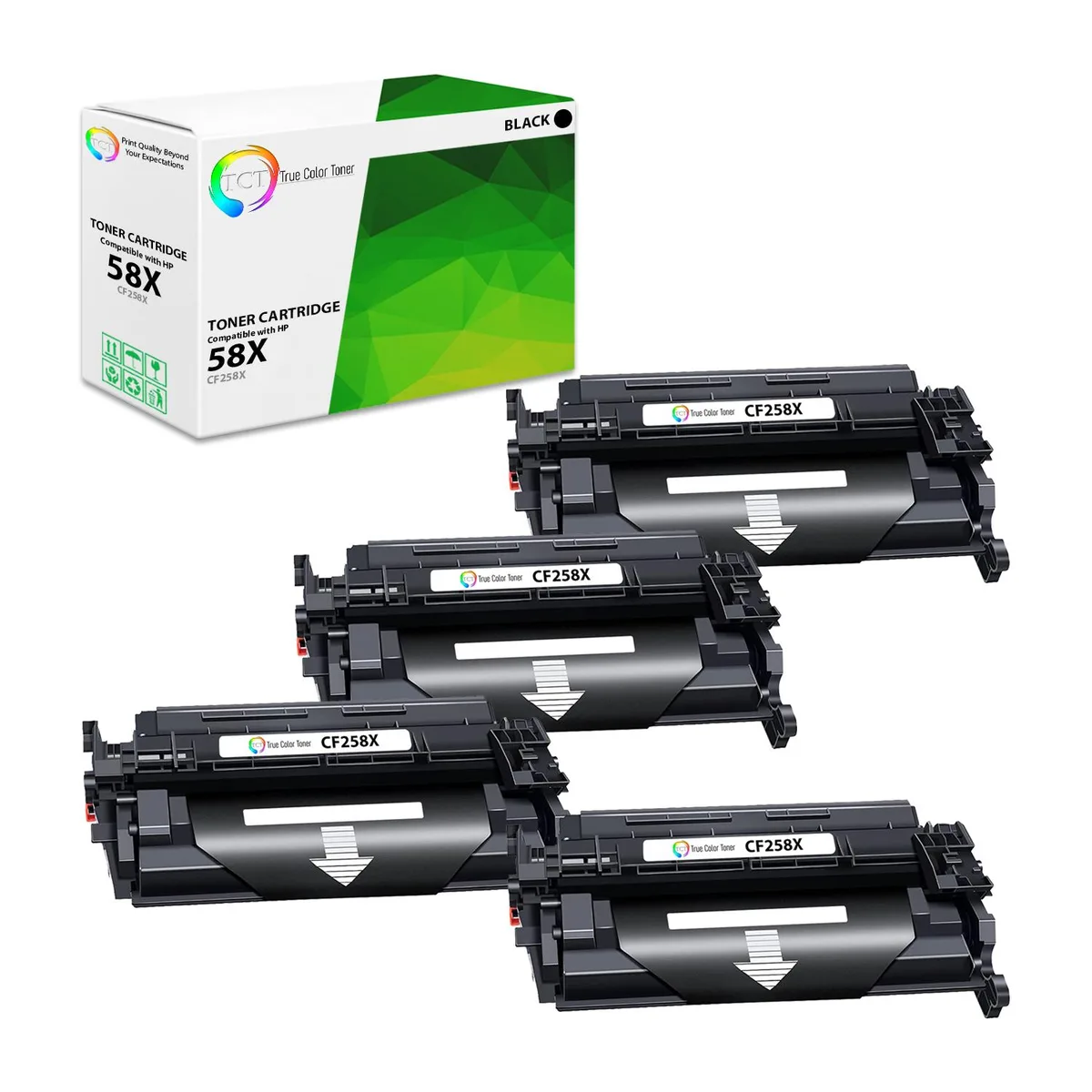 True Color Toner True Color Toner CF258X 4 Pack Black High Yield Toner Cartridges — product photo