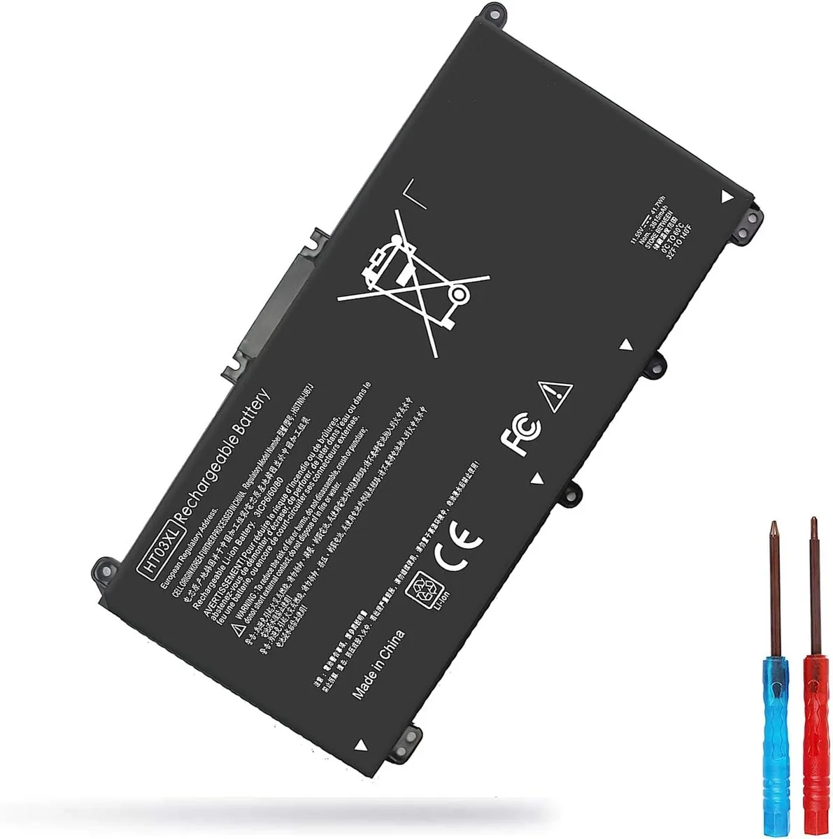 Rectangular black lithium-ion laptop battery with three cells, 11.55V 41.7Wh
