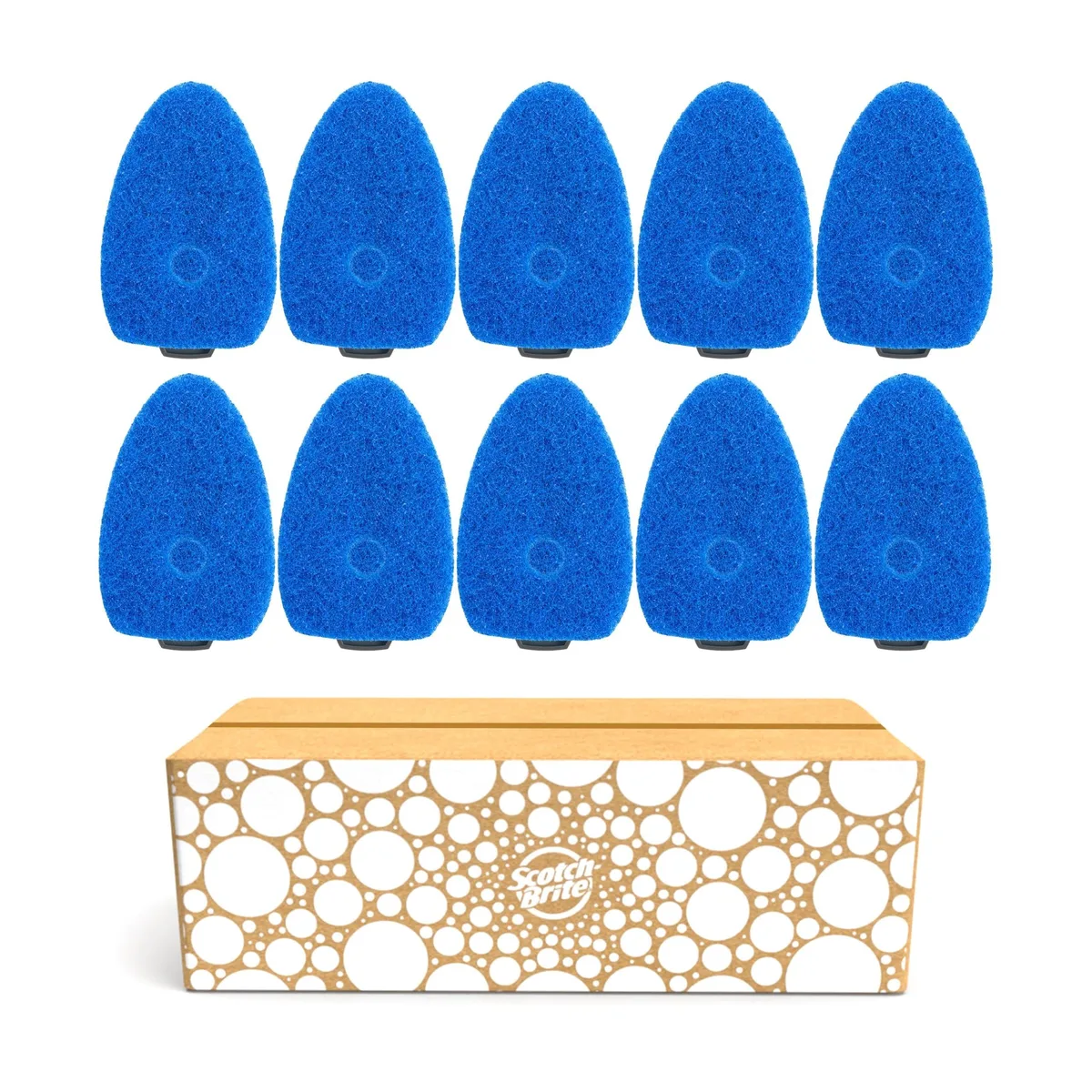 Ten white non-scratch scrub pads in rectangular packaging