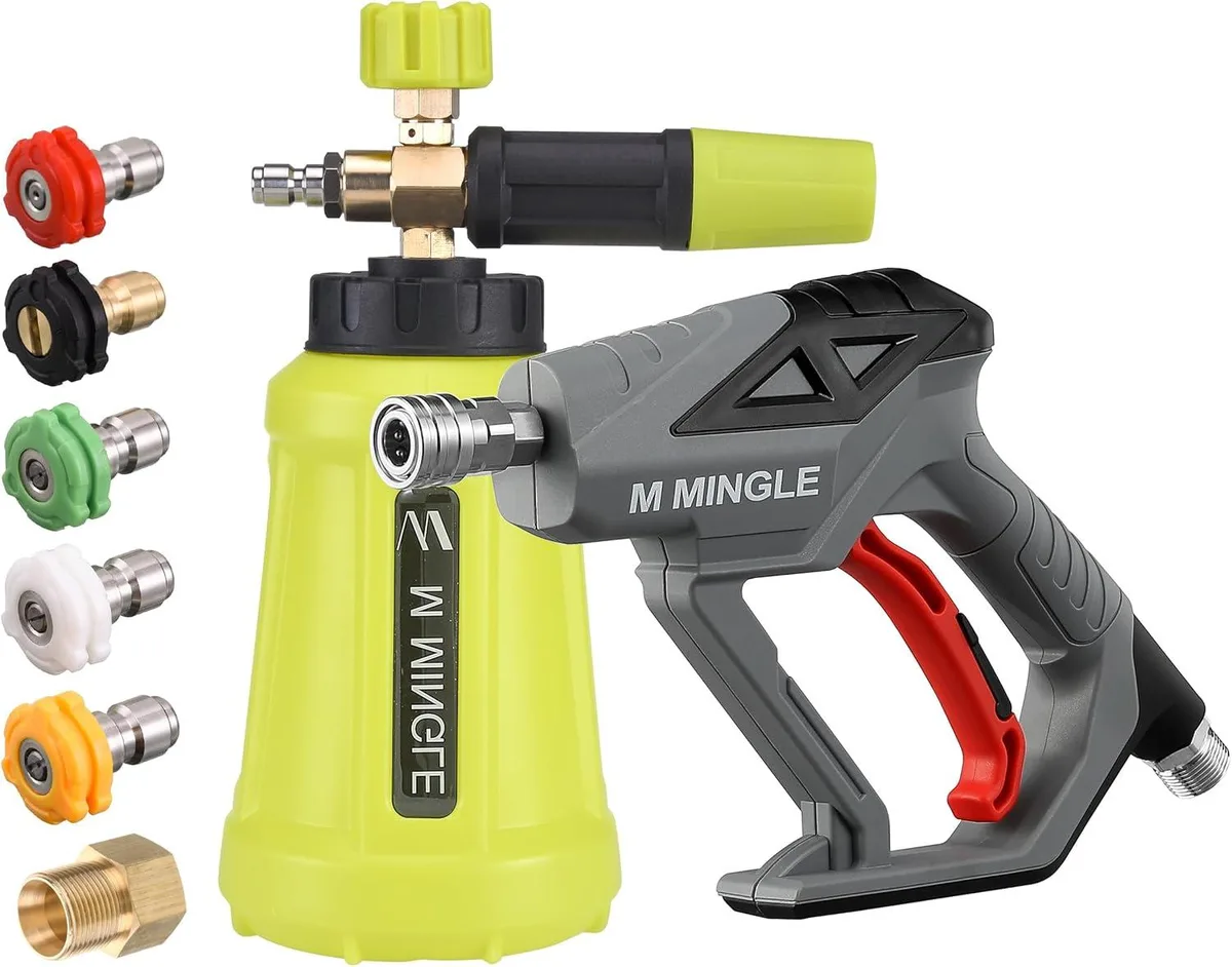 BFKK foam cannon kit with 1 litre bottle, brass gun, lance and five nozzle tips