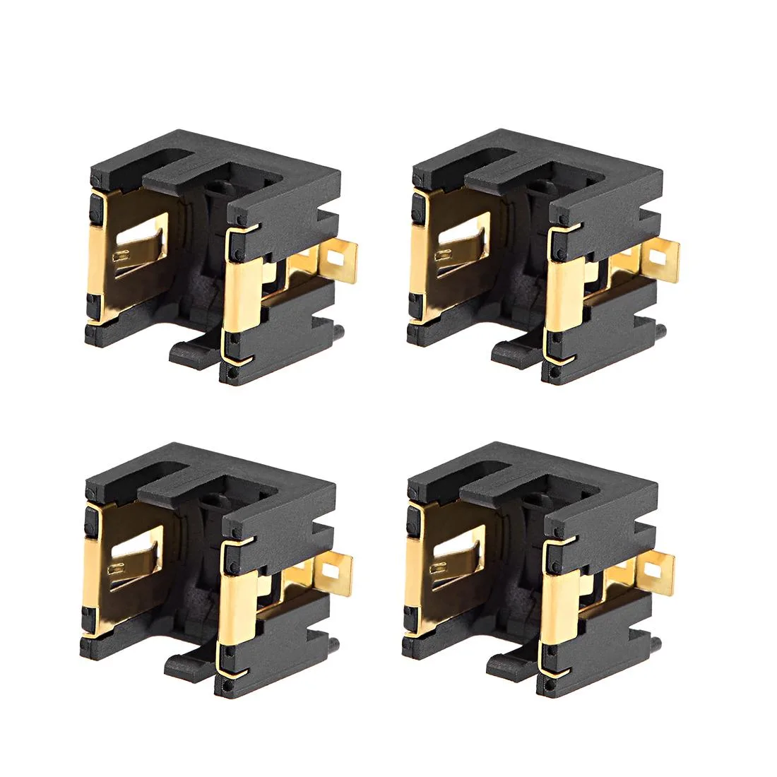 Four black plastic horizontal battery holders for AG13 LR44 cells