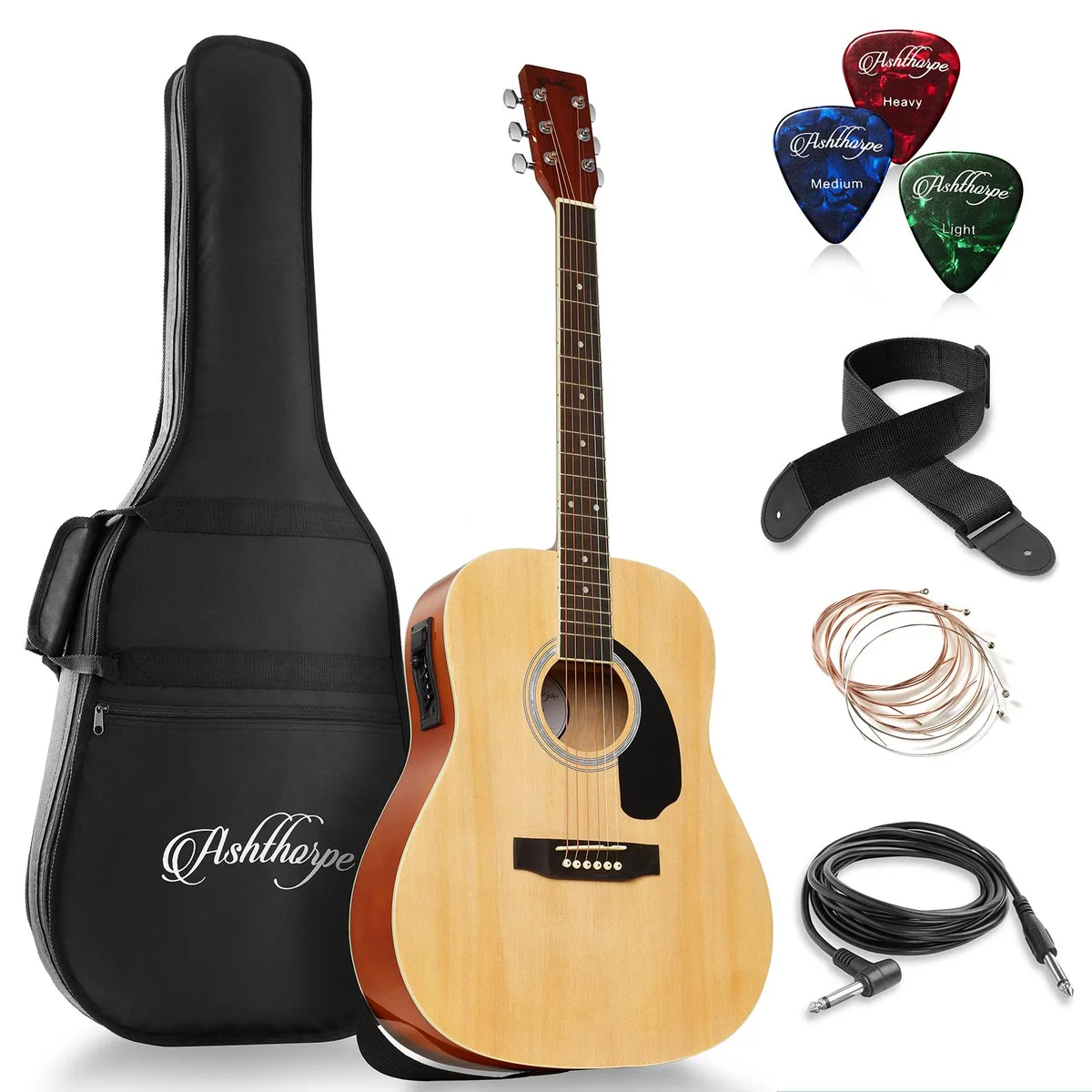 Ashthorpe Ashthorpe 41" Dreadnought Acoustic-Electric Guitar Natural — product photo