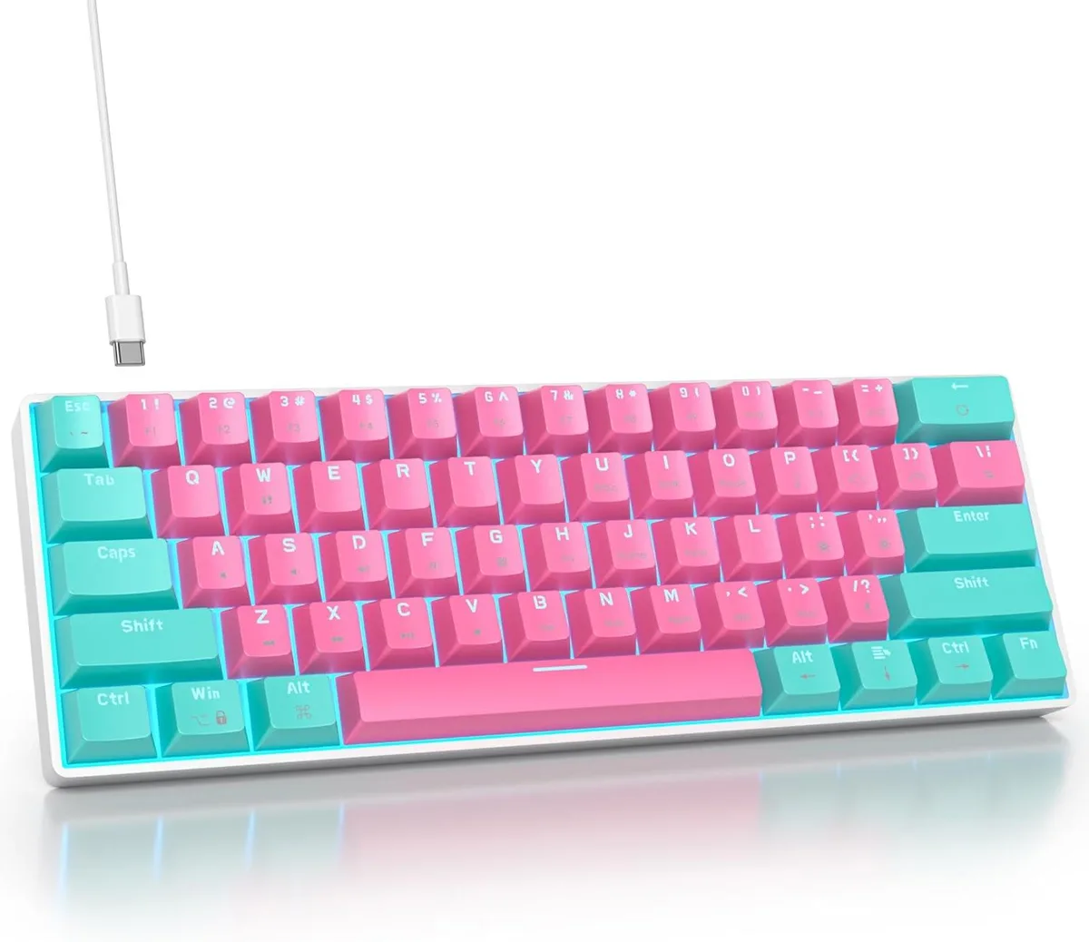 TUKO TUKO 60% 61-Key Pink Gaming Keyboard Red Switch PBT Keycaps — product photo