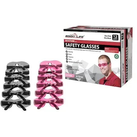 BISON LIFE BISON LIFE Keystone Safety Glasses Anti-Scratch Pink 12 Pairs — product photo