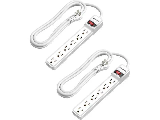 LORDWORLD LORDWORLD 2-Pack 6-Outlet Surge Protector 6ft Cord 500 Joules 15A White — product photo