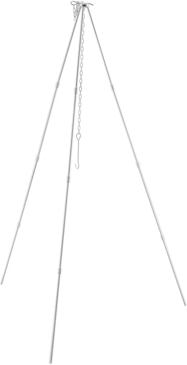Lightweight aluminium tripod with adjustable hang chain for camp stove cooking