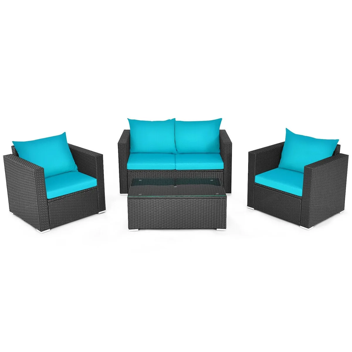 SlickBlue SlickBlue 4-Piece Rattan Conversation Set Turquoise — product photo
