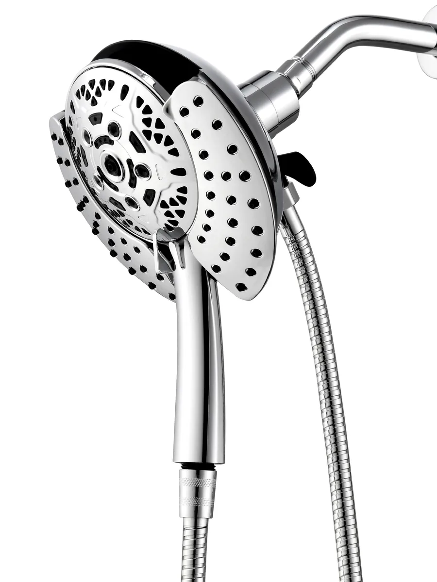 Black dual shower head combo with handheld unit, 59" stainless hose, 12 pack