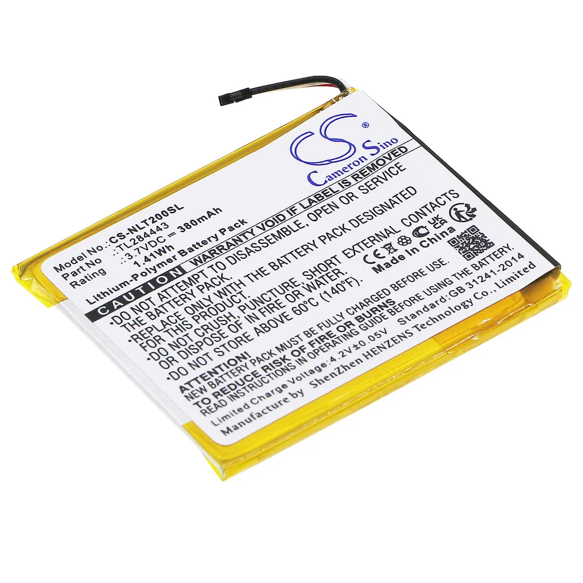 Cameron &amp; Co Cameron &amp; Co DS-CS-NLT200SL 3.7V .38Ah Li-Polymer battery for Nest A0013 2nd 3rd Gen TL284443 — product photo