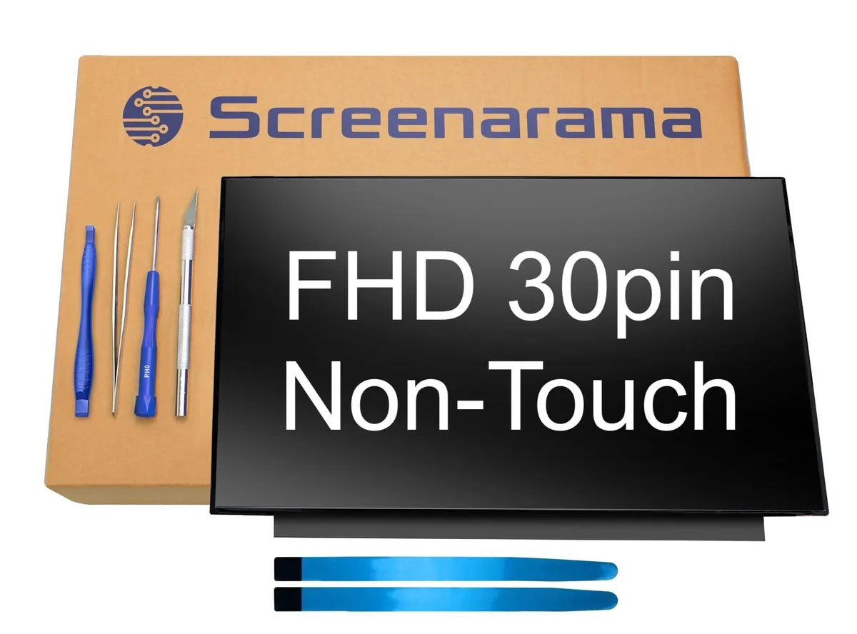 Thin rectangular 140 FHD IPS matte LCD panel with 30-pin connector and included tools