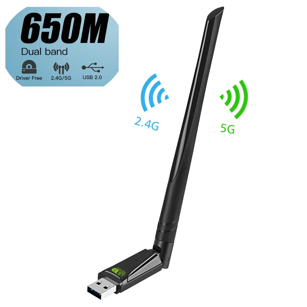 IHDAPP IHDAPP USB Wi-Fi Adapter Dual Band 650Mbps 5dBi Antenna Black — product photo