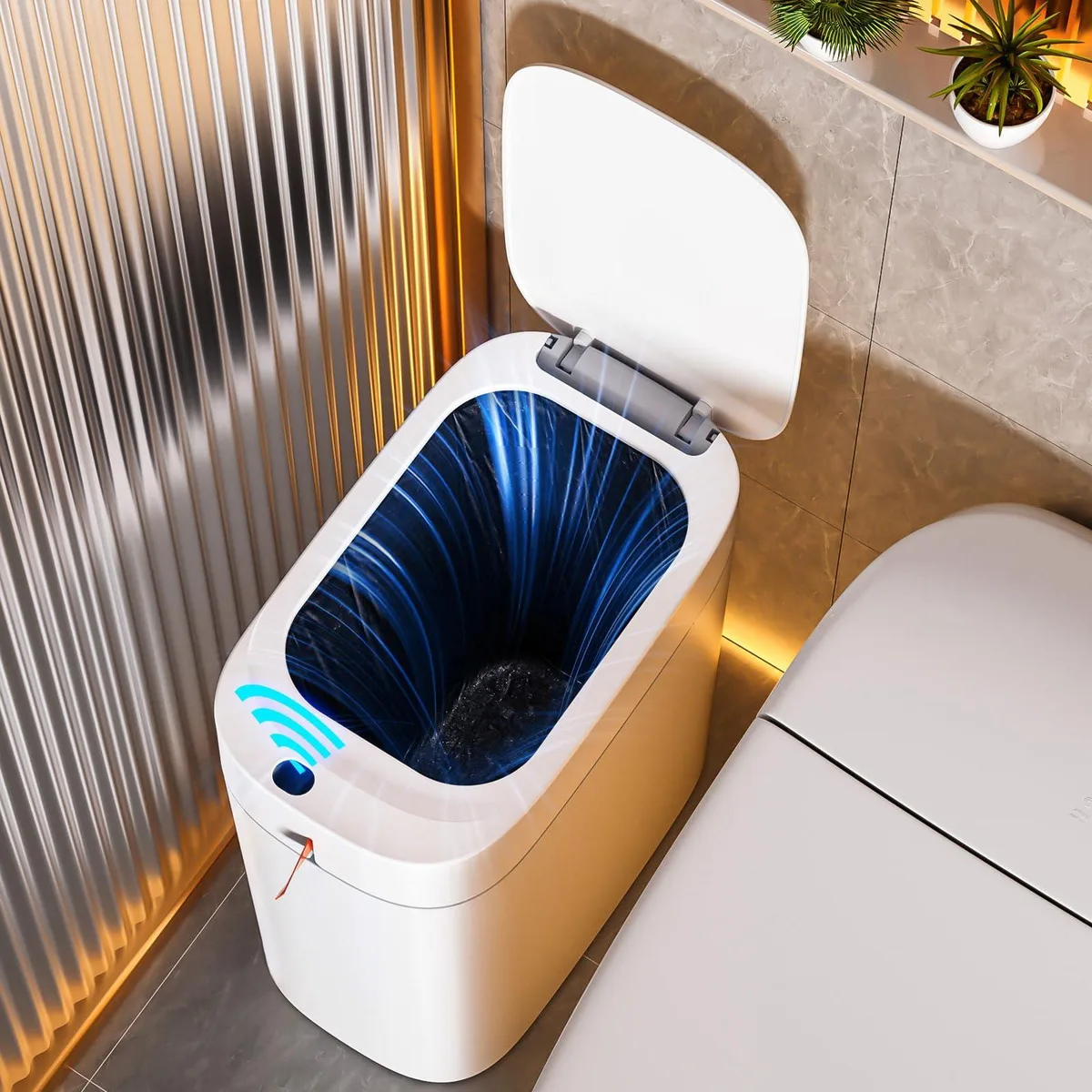 Baldwin 3.5 Gallon Motion Sensor Trash Can Type-C Rechargeable 3 Pack White — product photo