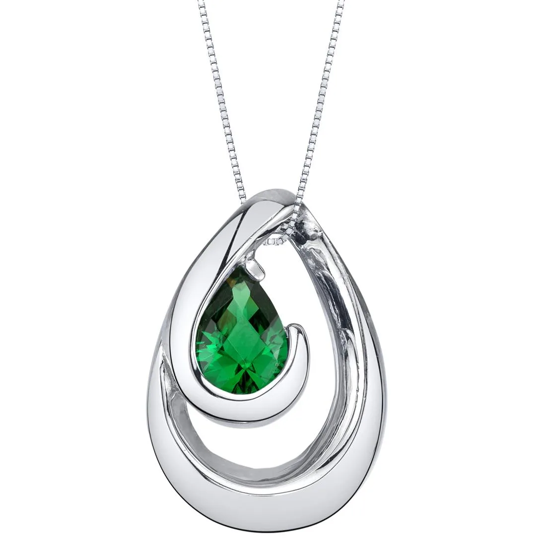 Oravo Oravo Simulated Emerald Sterling Silver Wave Pendant Necklace 18" .5 carat — product photo