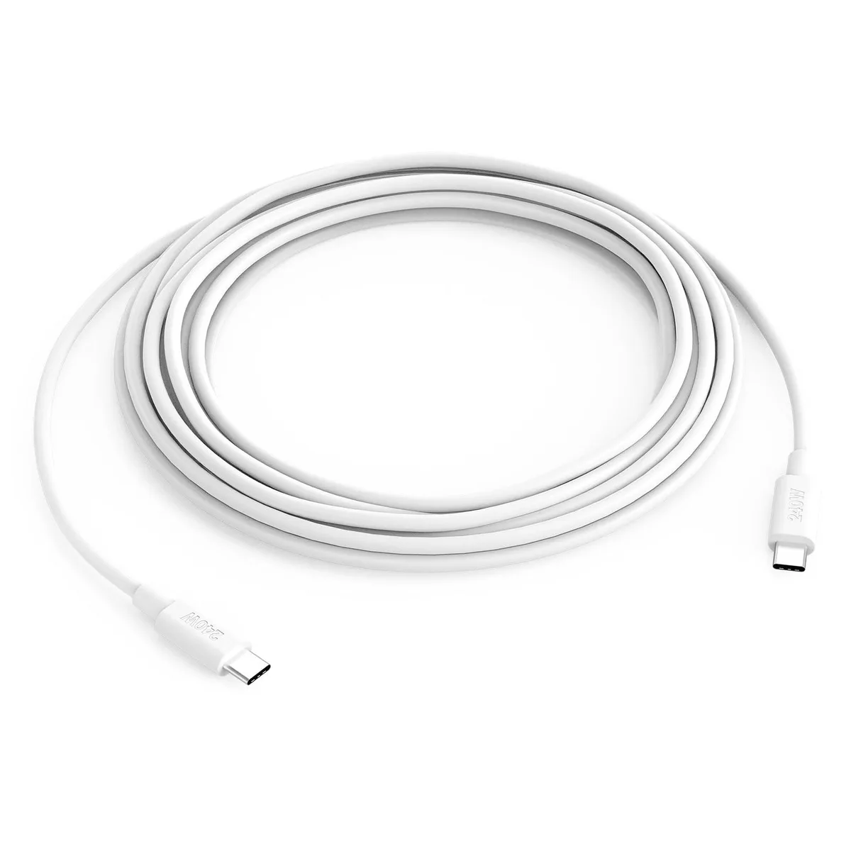 White USB-C to USB-C cable, ten-foot length, male-to-male connectors