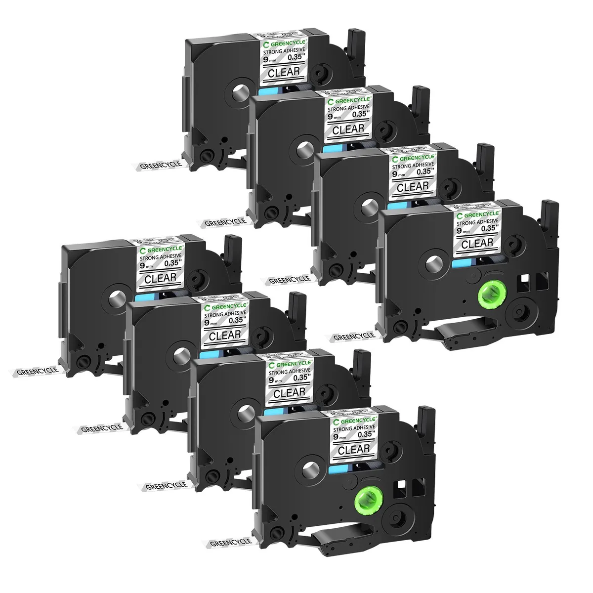GREENCYCLE GREENCYCLE TZe-S121 9mm 26.2ft Black on Clear Laminated Label Tape 8 Pack — product photo
