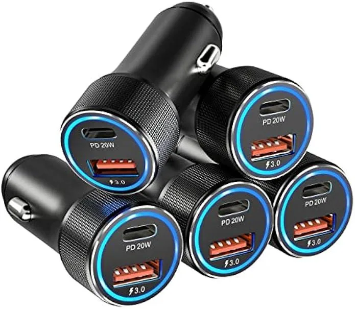 TAURKENAM TAURKENAM USB C Car Charger 5 Pack 36W Dual Port PD QC 3.0 12V Black — product photo