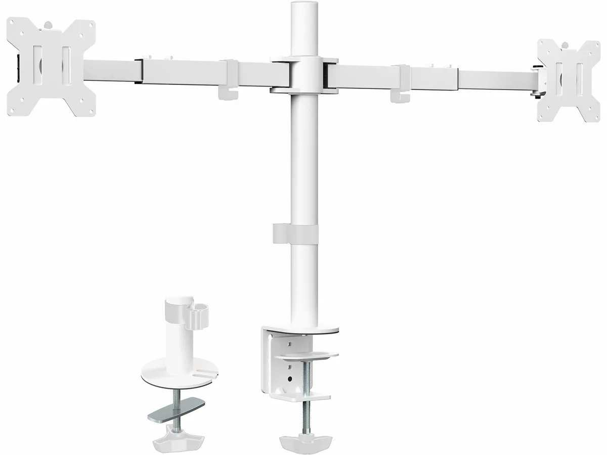 VIVO VIVO White Dual Monitor Mount 21-32in 22lb Telescoping Desk Stand — product photo
