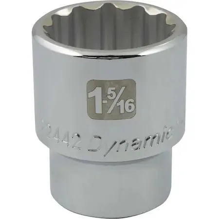 Chrome 12-point socket with knurled ring and laser markings