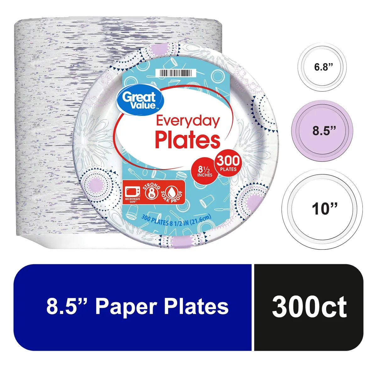 None Continuous None Continuous Great Value Disposable Paper Plates 8.5 Inch 300 Count — product photo
