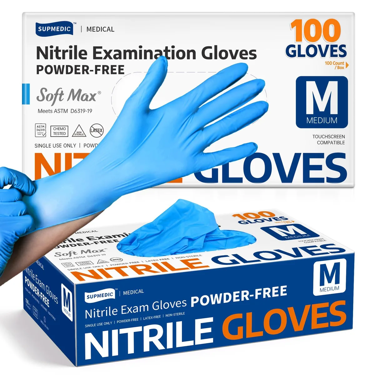 Box of 100 gray disposable nitrile gloves size 8