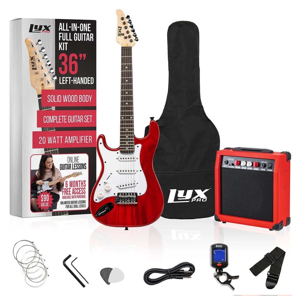 LyxPro LyxPro Left Hand 36 Inch Electric Guitar Kit 20W Amp Red — product photo