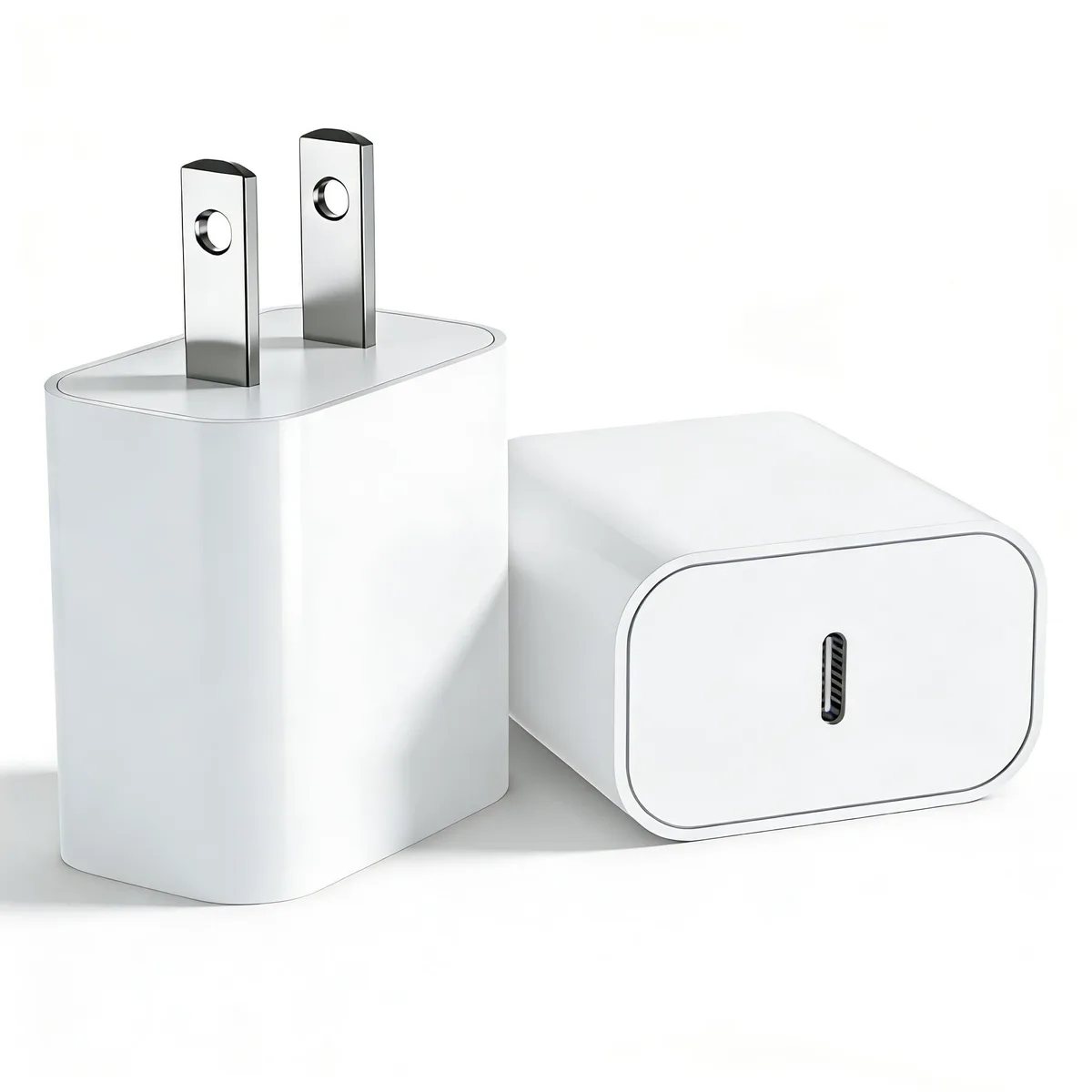 Two compact white USB-C wall chargers side by side
