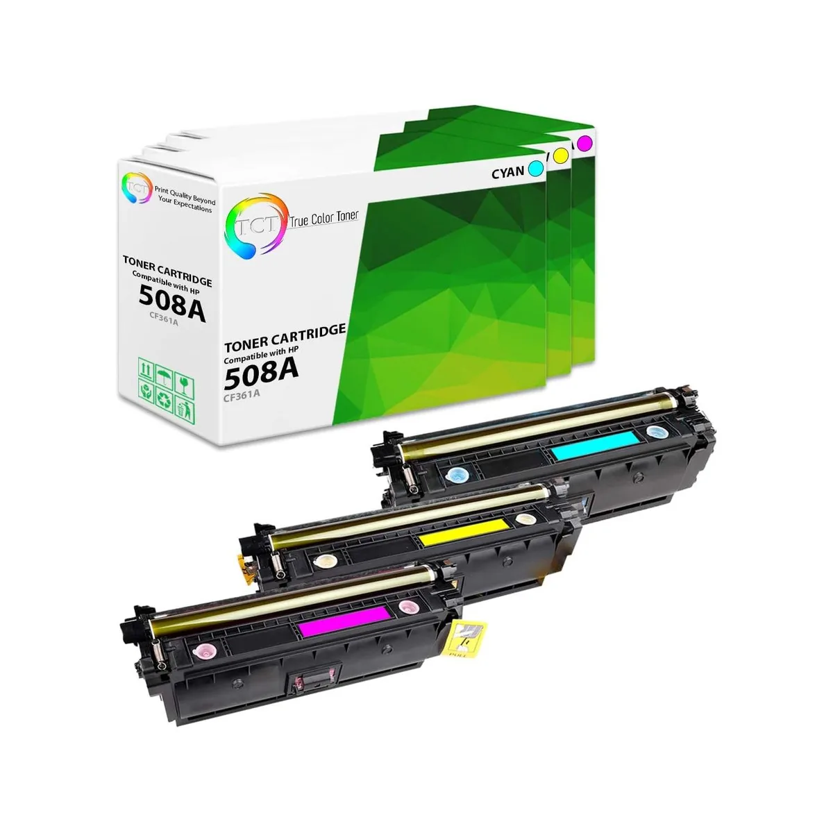 True Color Toner True Color Toner 508A 3-pack toner cartridge CF361A CF362A CF363A — product photo