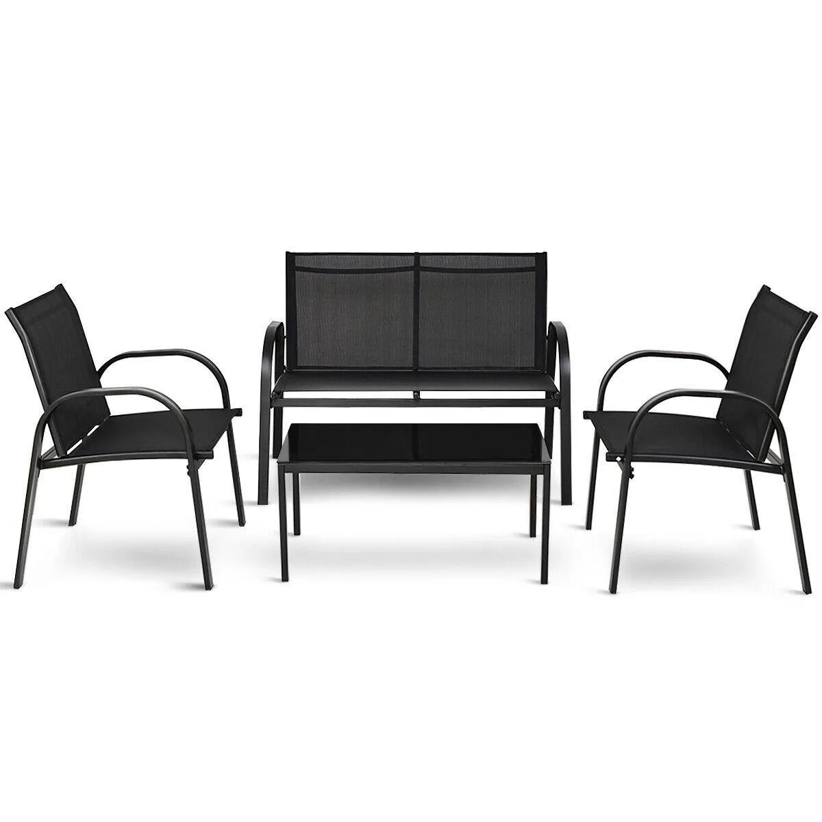 SlickBlue SlickBlue 4-Piece Patio Furniture Set Black Steel Frame Glass Top Coffee Table — product photo