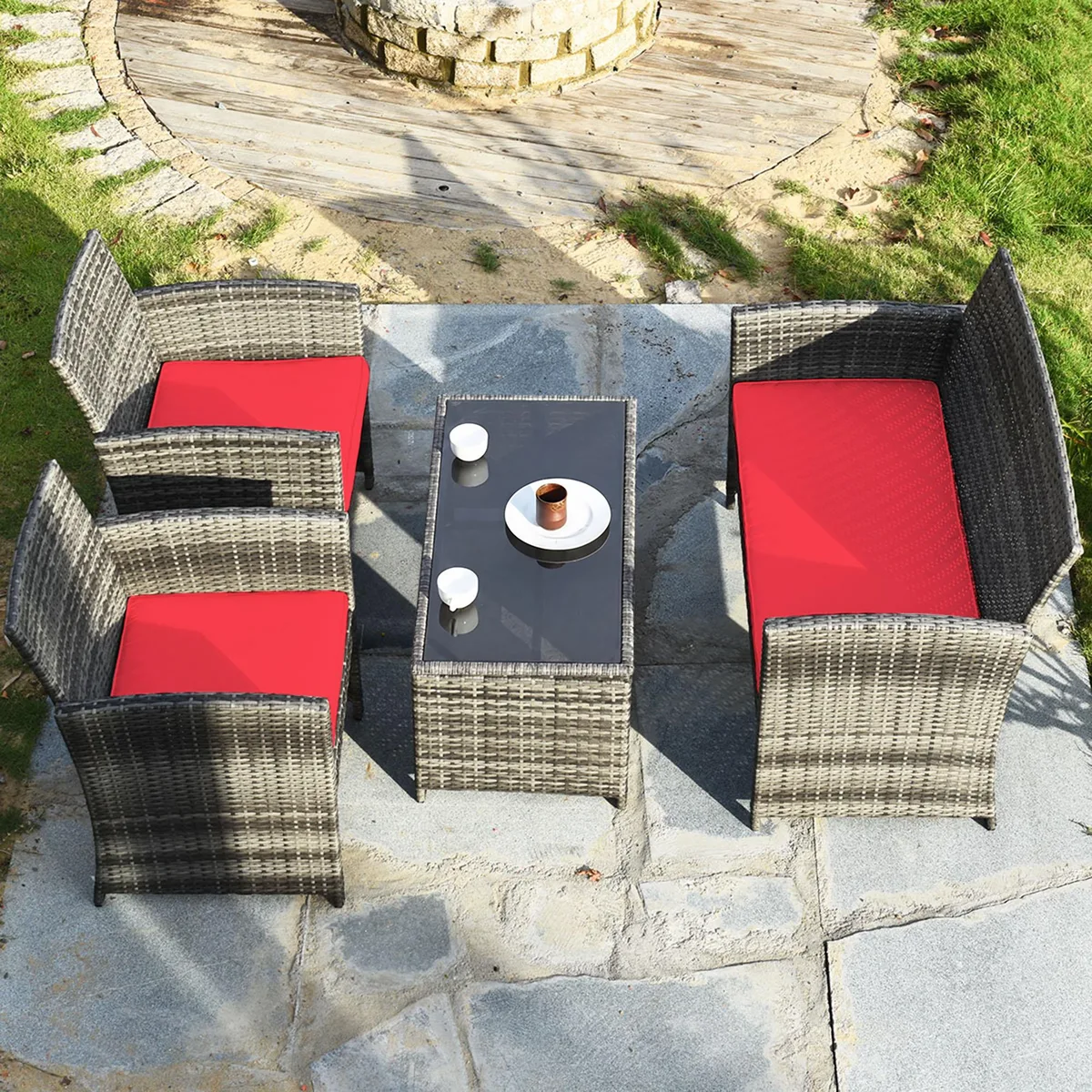 Costway Costway 4PCS Patio Rattan Sofa Set Red — product photo