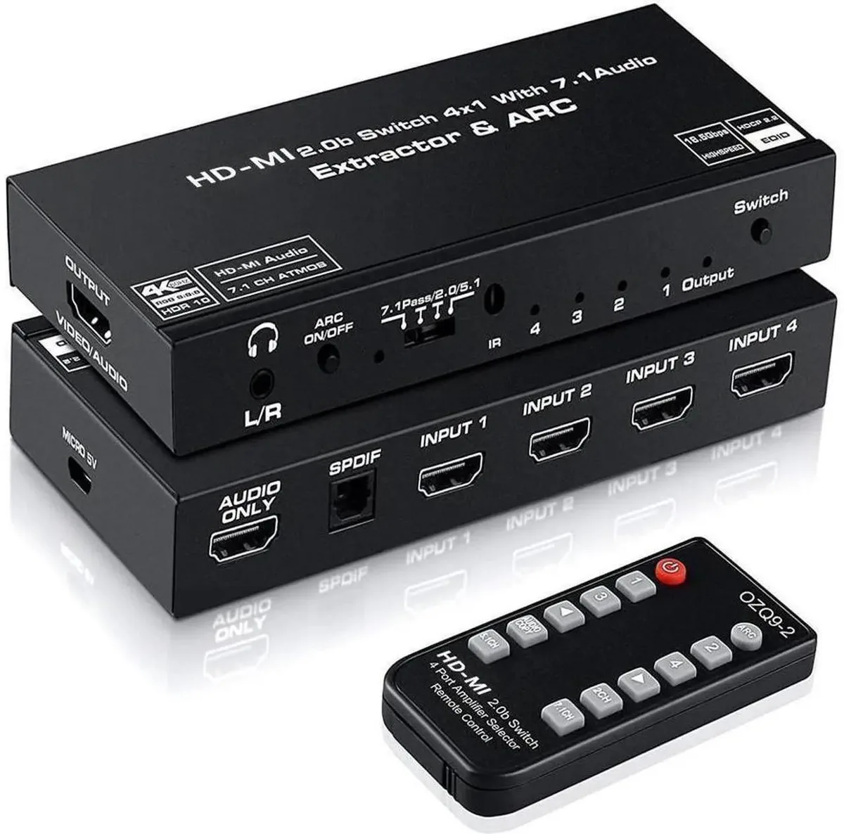 SMUGDESK SMUGDESK 4-in-1 HDMI 2.0 Audio Extractor Switch 4K 60Hz ARC Dolby Atmos 7.1CH Optical 3.5mm — product photo