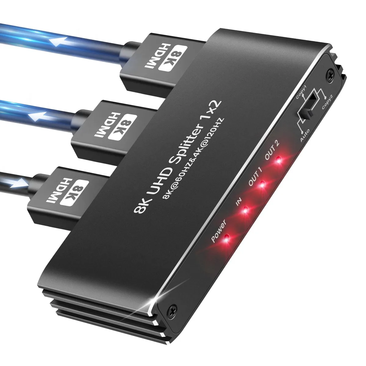 WRIARICH WRIARICH HDMI 2.1 Splitter 1 in 2 Out 8K@60Hz 48Gbps Mirror Only — product photo