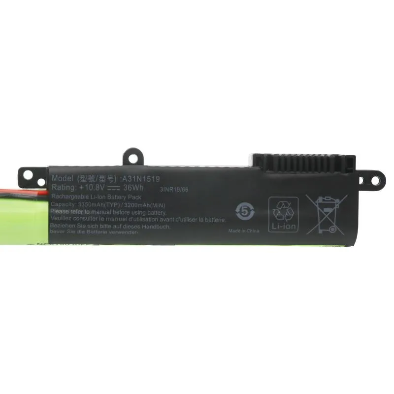Black rectangular laptop battery with connector pins visible