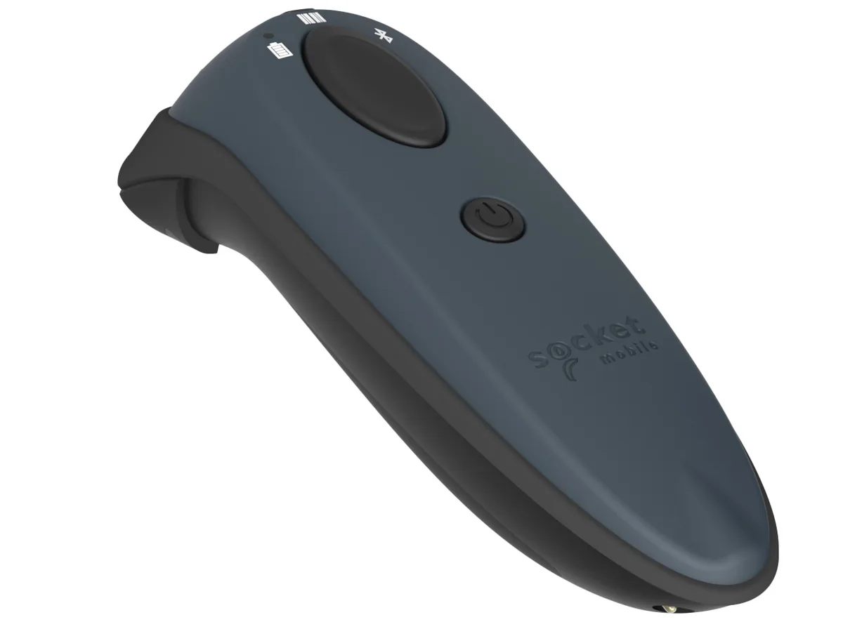 Gray handheld barcode scanner with ergonomic grip