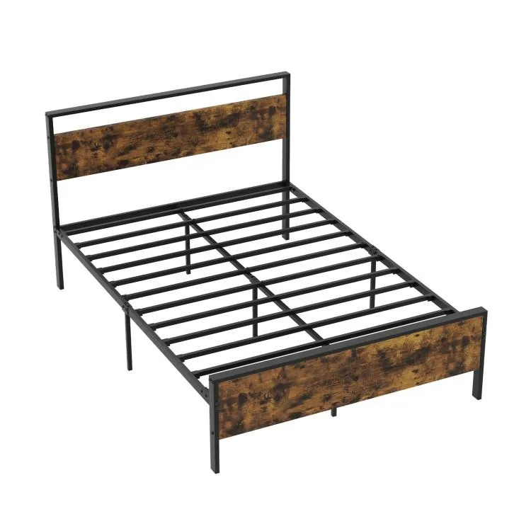 SlickBlue SlickBlue Full Metal Platform Bed with Wooden Headboard Full Size Rustic Brown — product photo
