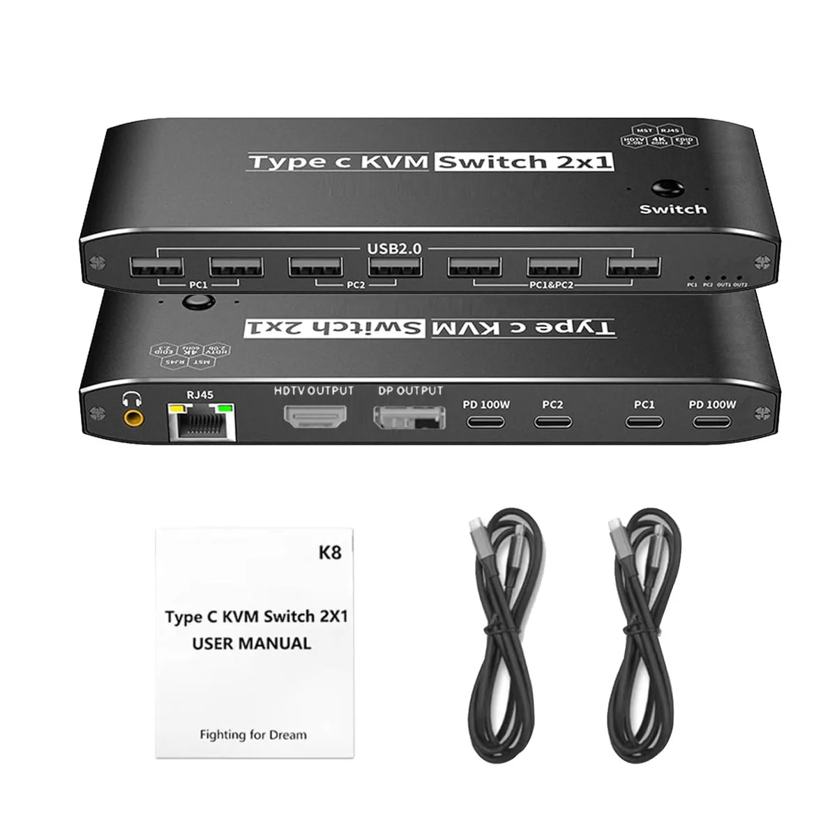 Hitoor Hitoor 2-Port USB-C KVM Switch 8K@60Hz 7×USB 2.0 — product photo